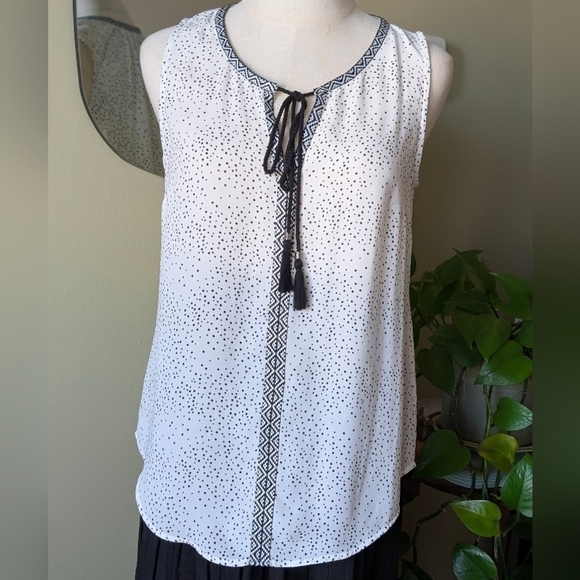 Daniel Rainn Women's Size Small White & Black Embroidered Fringe Tassel Blouse - Picture 1 of 10